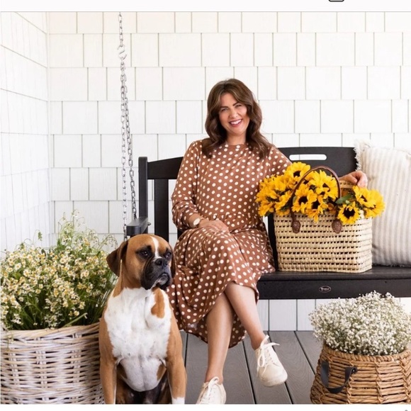 jillian harris JF Dresses & Skirts - Jillian Harris X Collab JF Shay Dress-SzS-NWOT-Tan-White-Polkadot-lagenlook☀️​​
